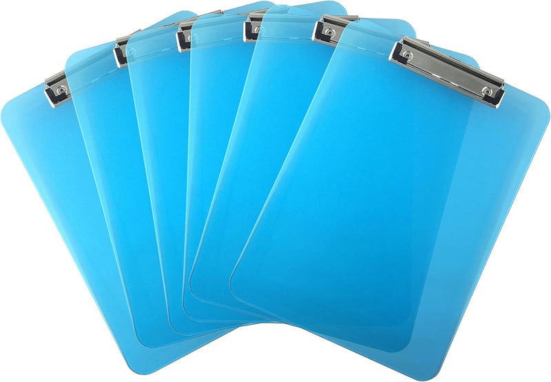 Trade Quest Plastic Clipboard Transparent Color Letter Size Low Profile Clip (Pack of 6) (Blue) - Image 1